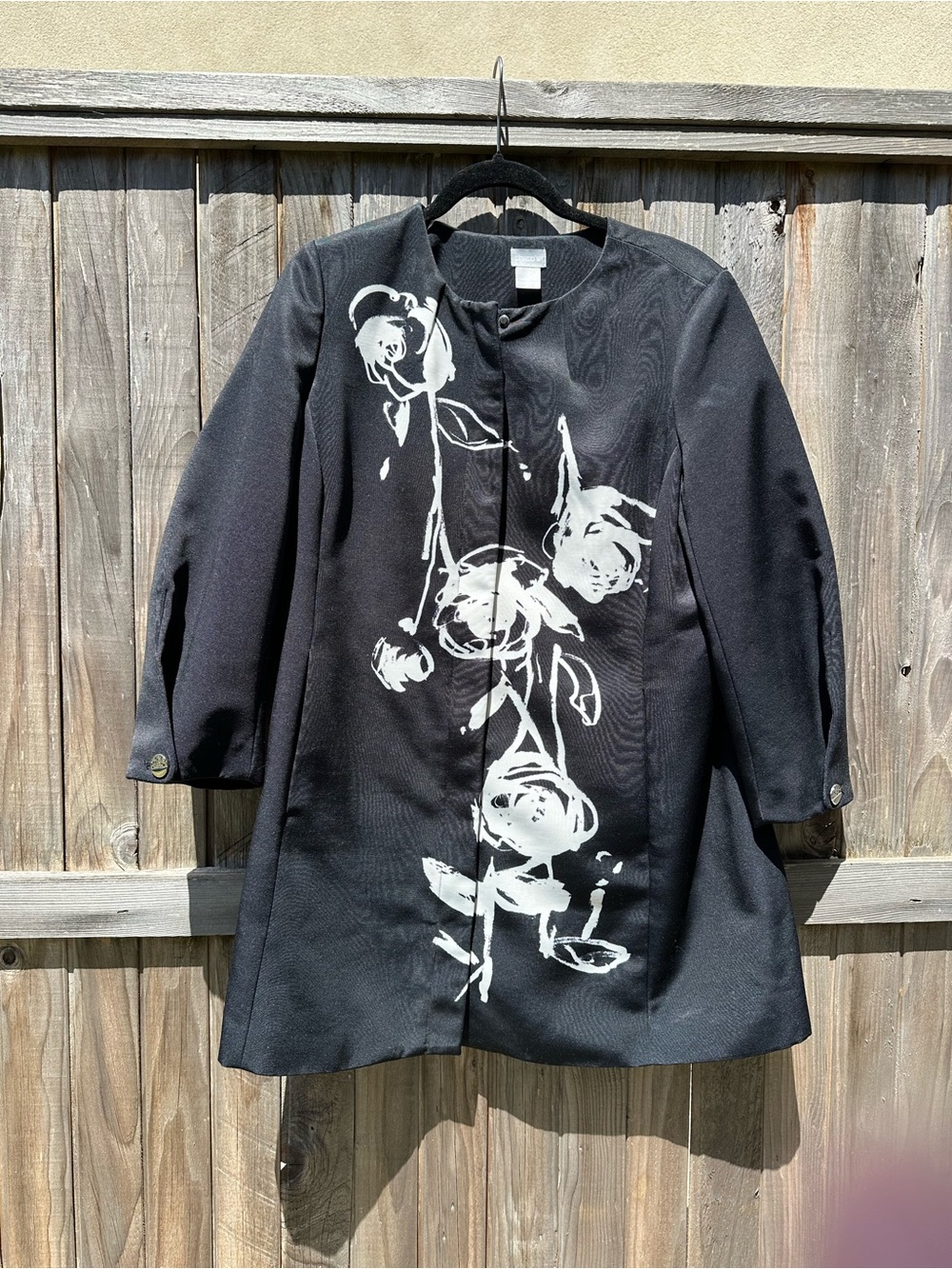 Chico's Black Jacket with White Floral Motif